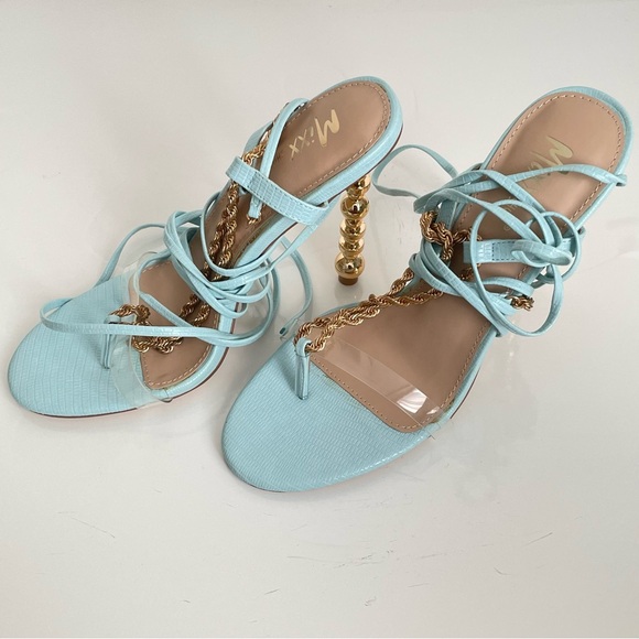 New w/box: Strappy Chain Link Heels (Blue& Gold) - Picture 6 of 10